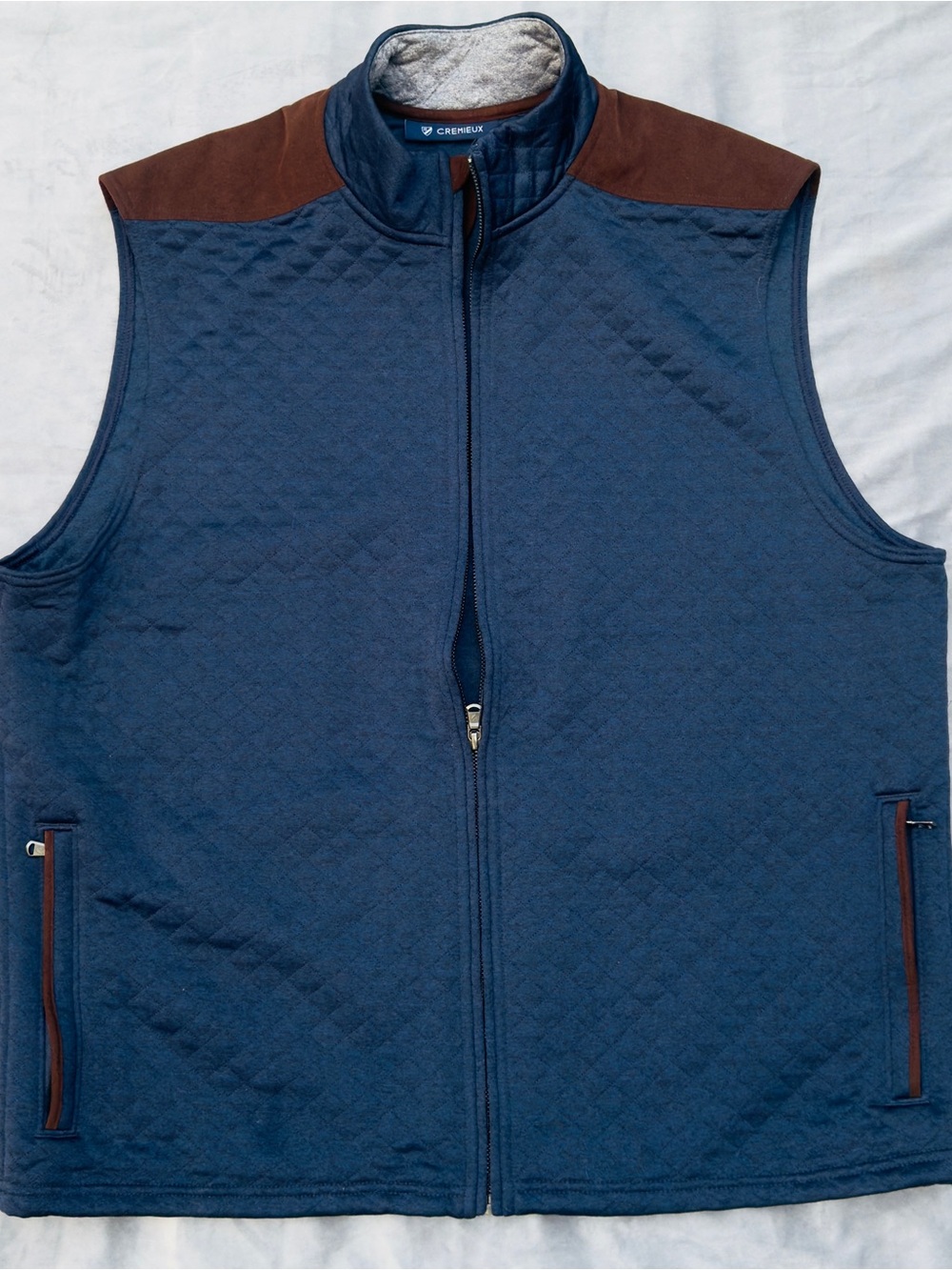 Daniel Cremieux Quilted Navy Vest with Brown Shoulder Panels